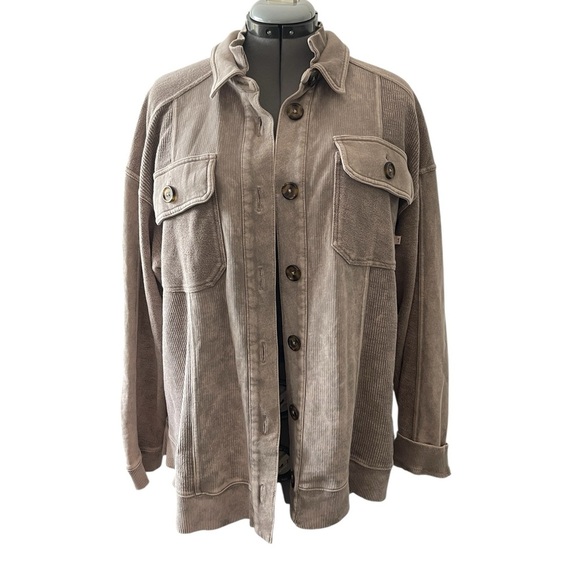 Anthropologie Pilcro Relaxed Oversized Shacket Tan Sand Shirt Jacket High-Low - Picture 2 of 9